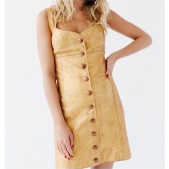 Free People Goldie Leather Button Mini Dress size 6 NWT - Picture 1 of 8